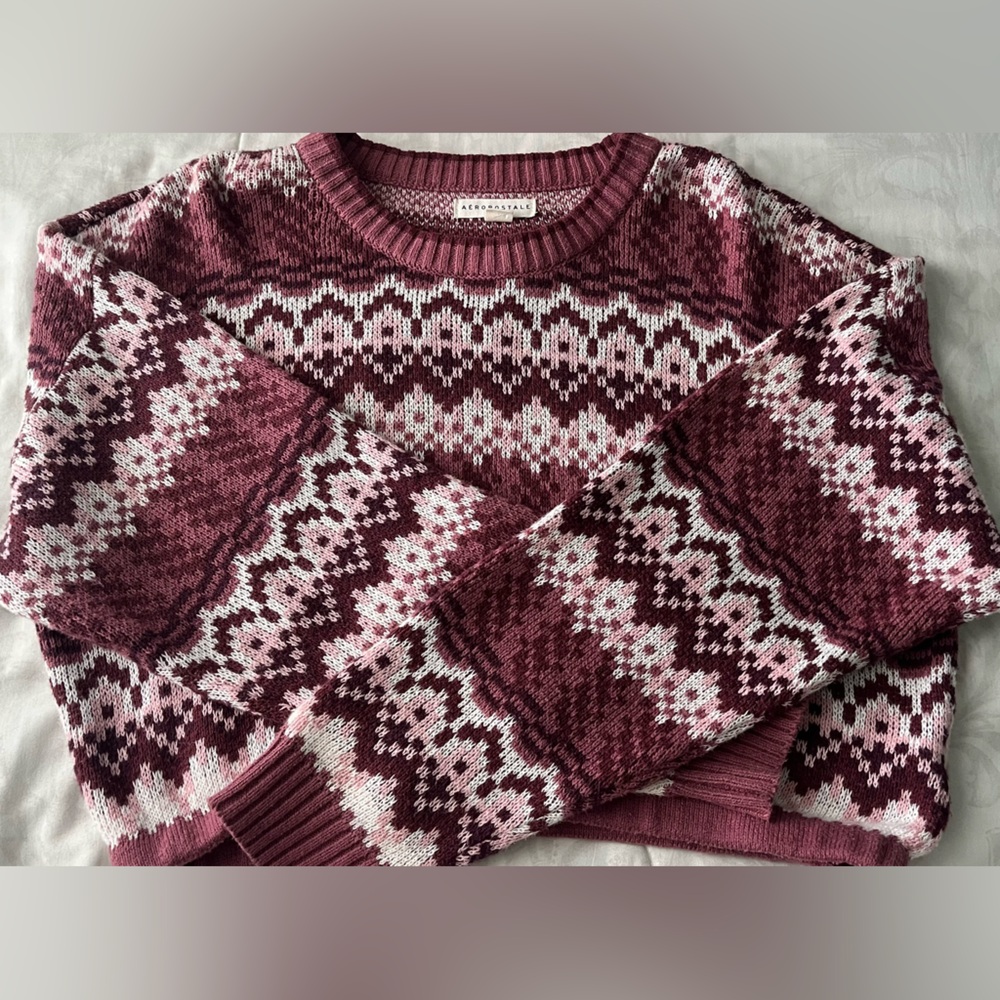Aeropostale Maroon and Pink Patterned Sweater